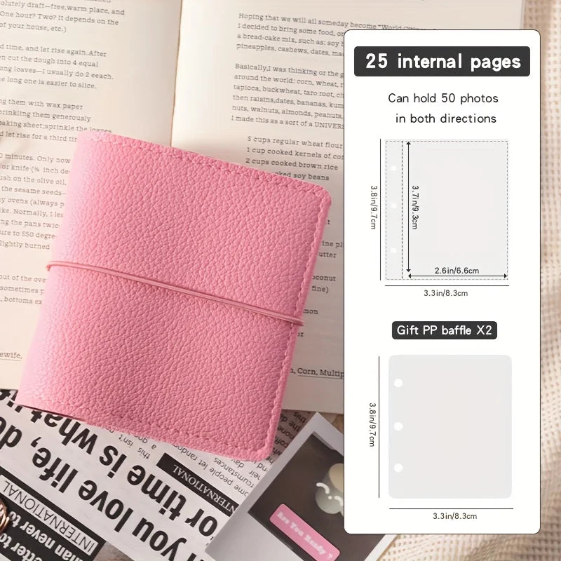 Mini Soft Leather Pocket Photo Album – 25 Sheets, 50 Pages Mini Photo Album Babs Pink