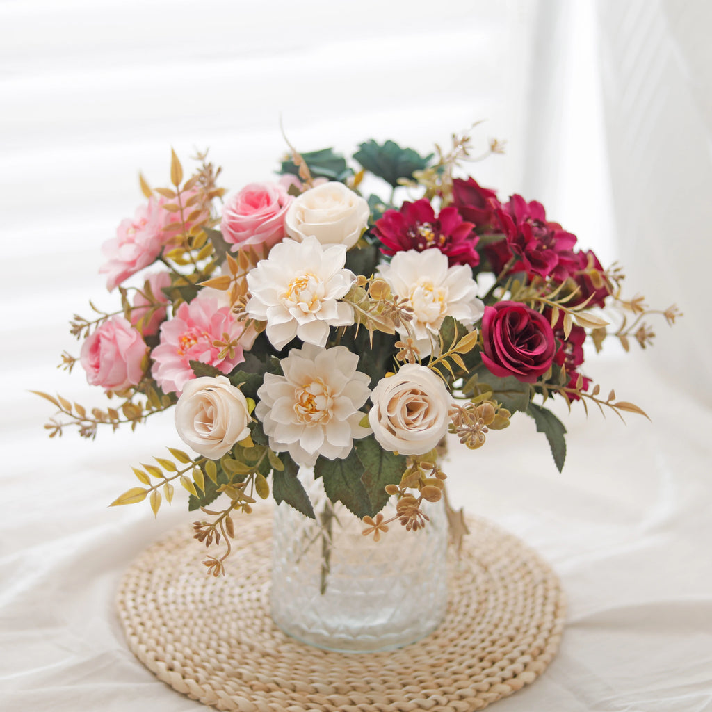 Silk Artificial Dahlia Rose Daisy Bouquet | Wedding & Home Decor Artificial Flower Bouquet Babs
