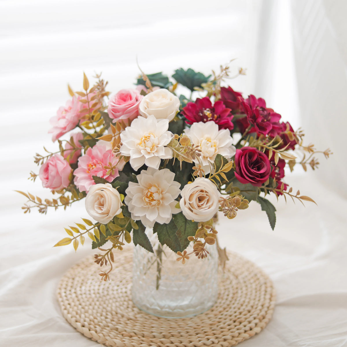 Silk Artificial Dahlia Rose Daisy Bouquet | Wedding & Home Decor Artificial Flower Bouquet Babs