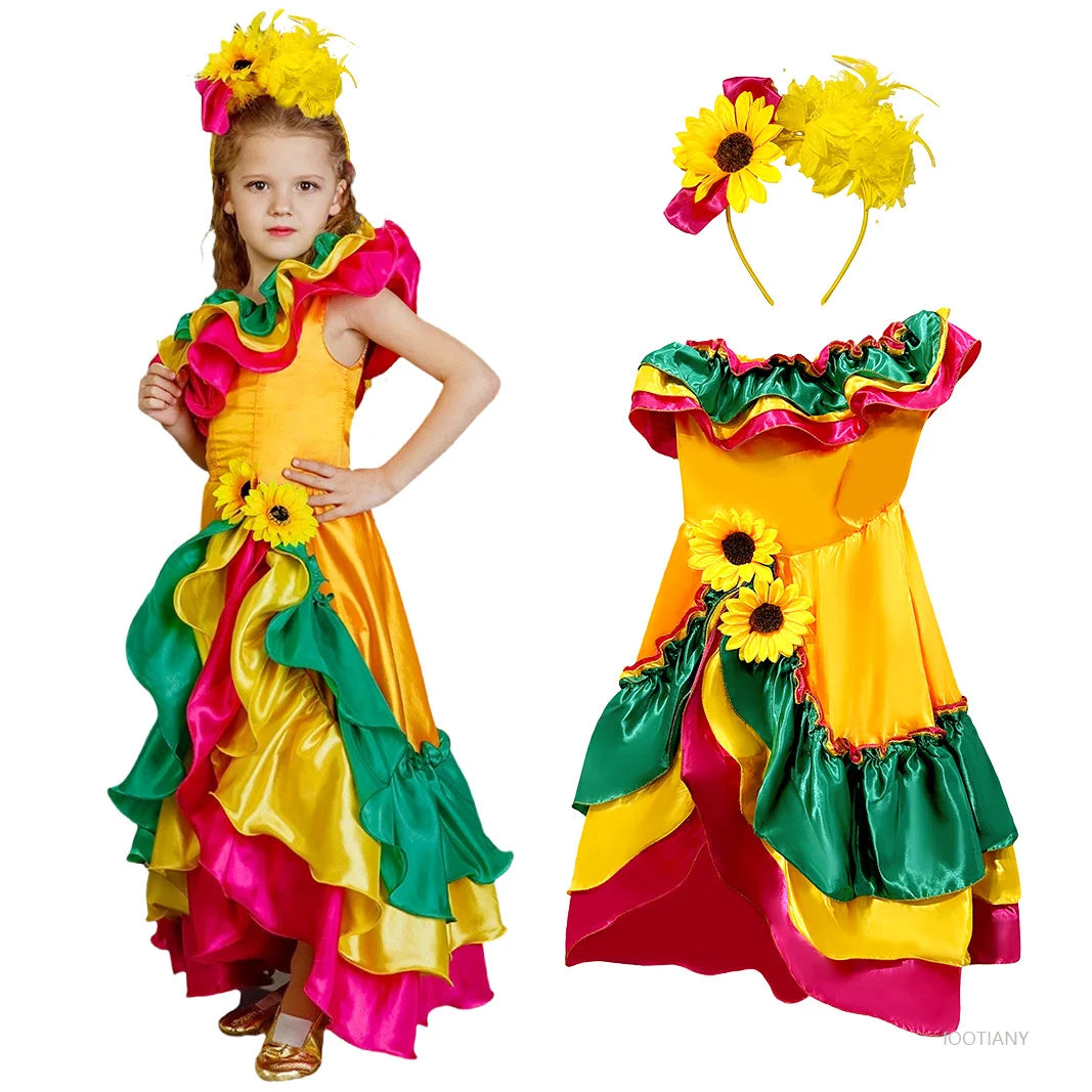 Girls Spanish Flamenco Dance Costume | Carnival Stage Dress Girls Dance Costume Babs