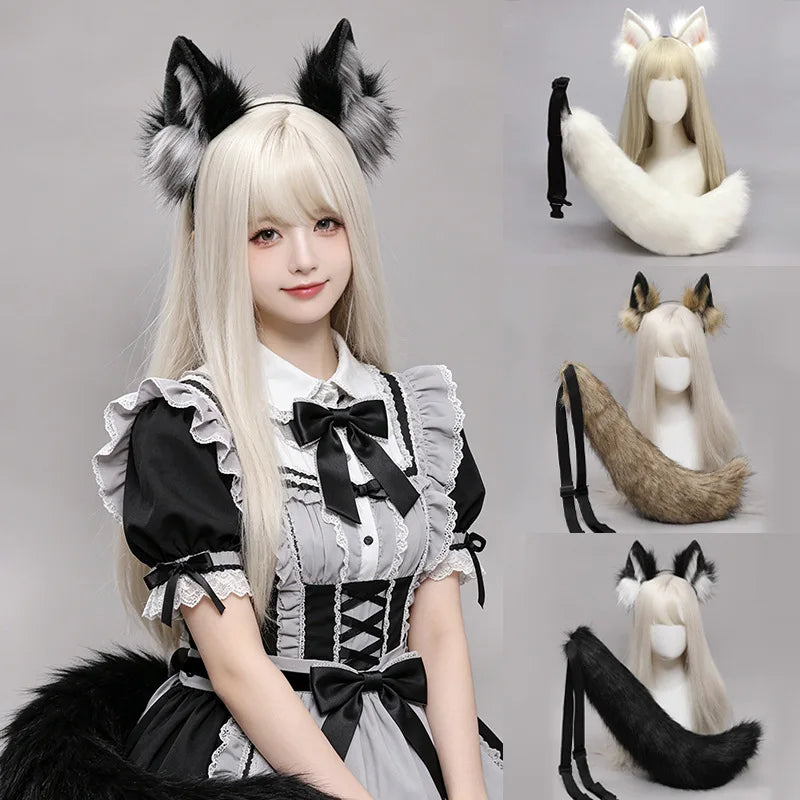 Wolf Ears & Tail Cosplay Set – Faux Fur Costume Headband Cosplay Costume Set Babs