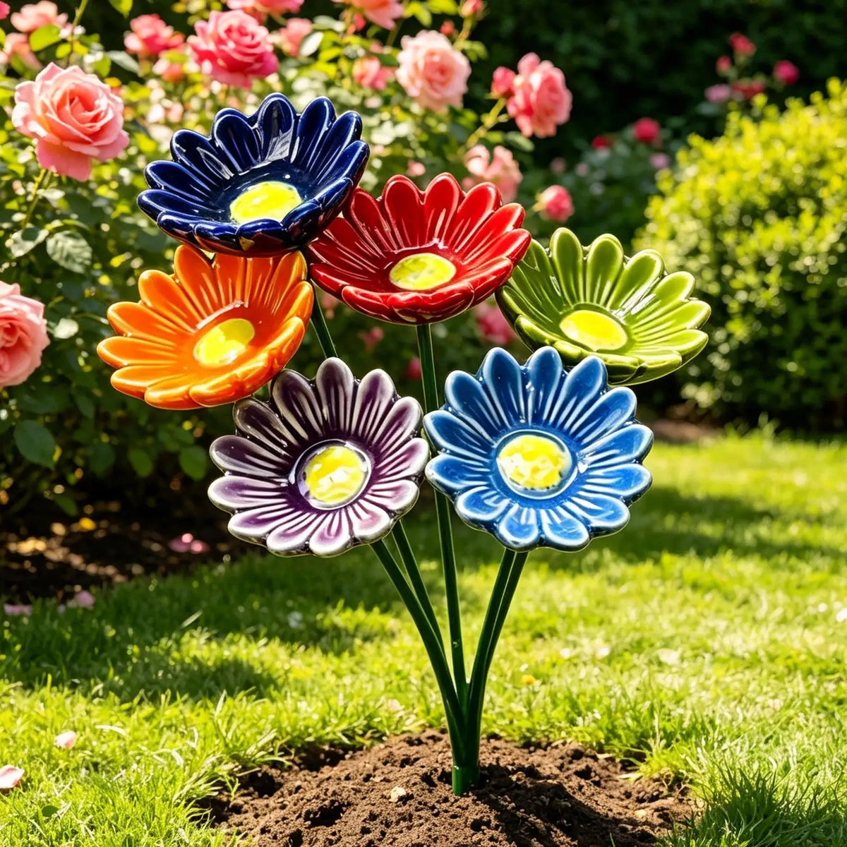 6pc Ceramic Bee Watering Station – Pollinator Garden Fountain Garden Pollinator Fountain Babs