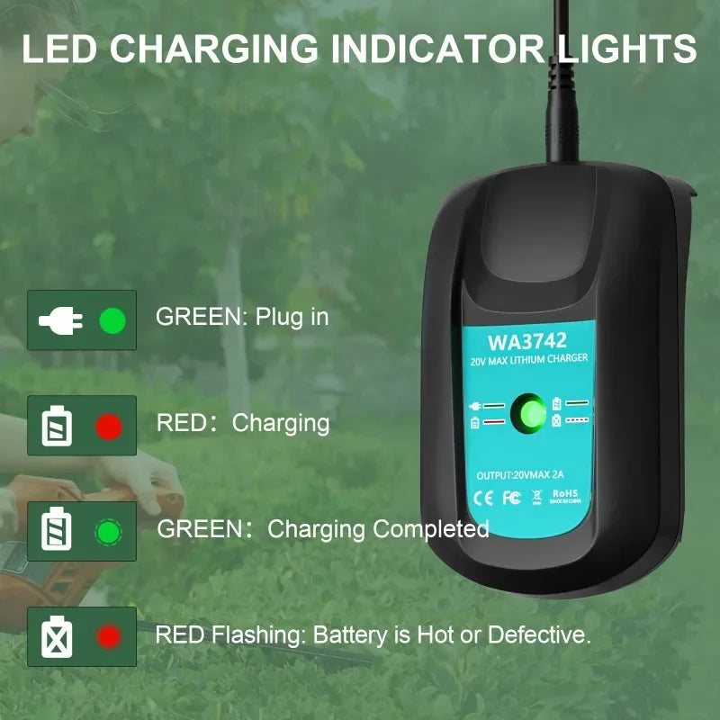 WA3742 Rapid Charger for WORX 20V Lithium Batteries – LED Portable Battery Charger Babs