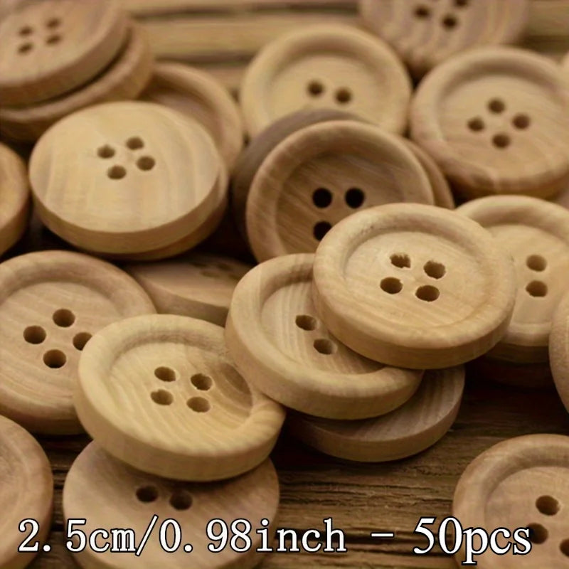 Natural Wood Buttons 4-Hole for Sewing & Crafts | Set Wood Sewing Buttons Babs 2.5cm 0.98in