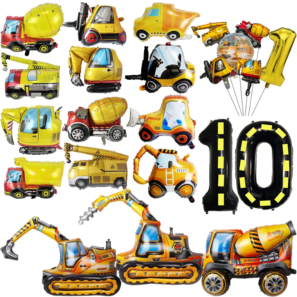 Construction Party Balloons – Excavator Dump Truck Boys Decor Party Balloons Babs