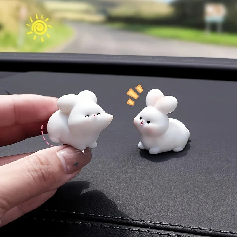 2pcs Easter Bunny Couple Car Rearview Mirror Ornament Set Car Interior Ornament Babs