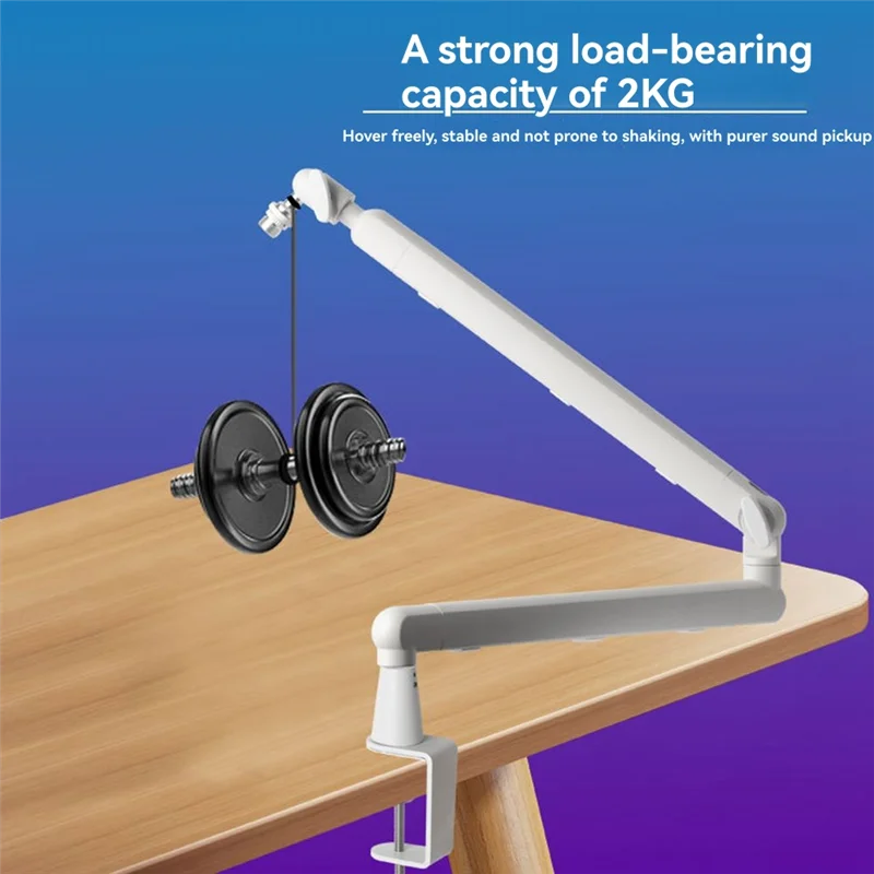 Heavy Duty Adjustable Desk Boom Arm Microphone Stand Microphone Boom Arm Babs White