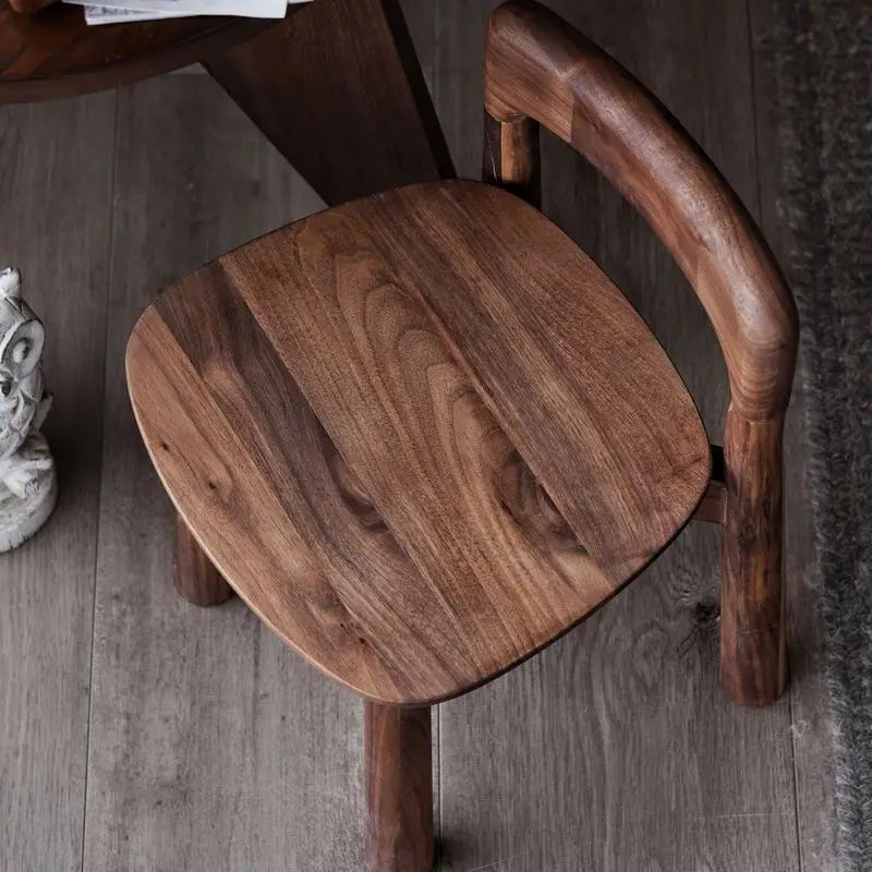 Nordic Walnut Wood Stool with Backrest – Modern Minimalist Chair Wooden Accent Stool Babs