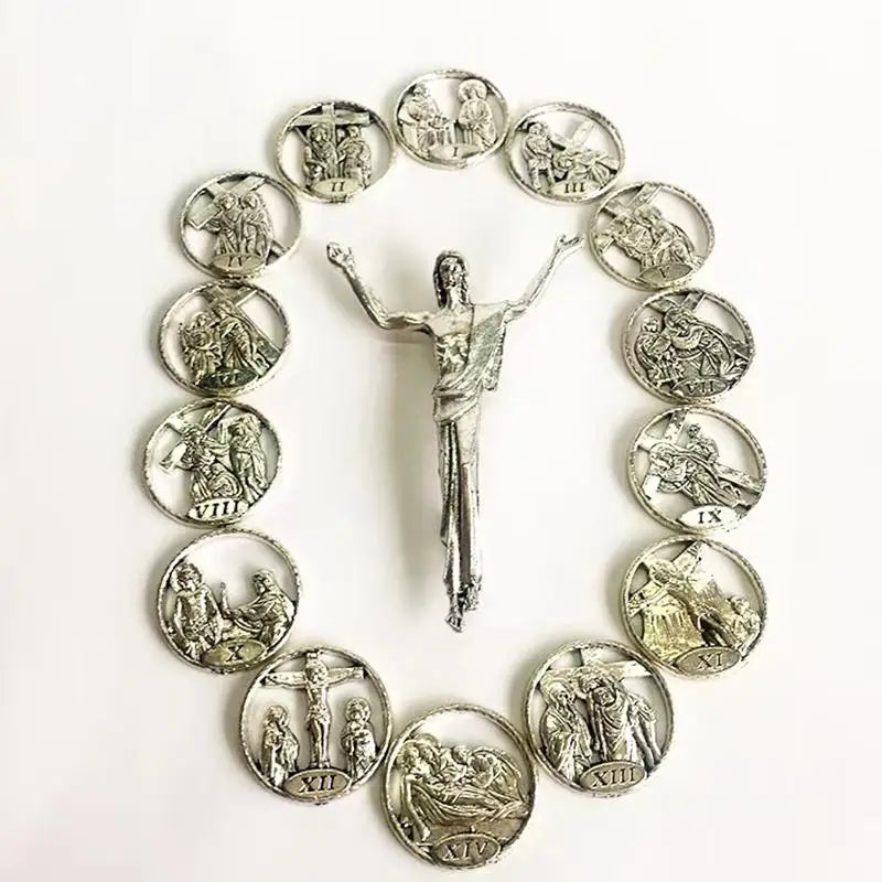 15pcs Catholic Stations of the Cross Zinc Alloy Figurine Set Religious Figurine Set Babs 15pcs set