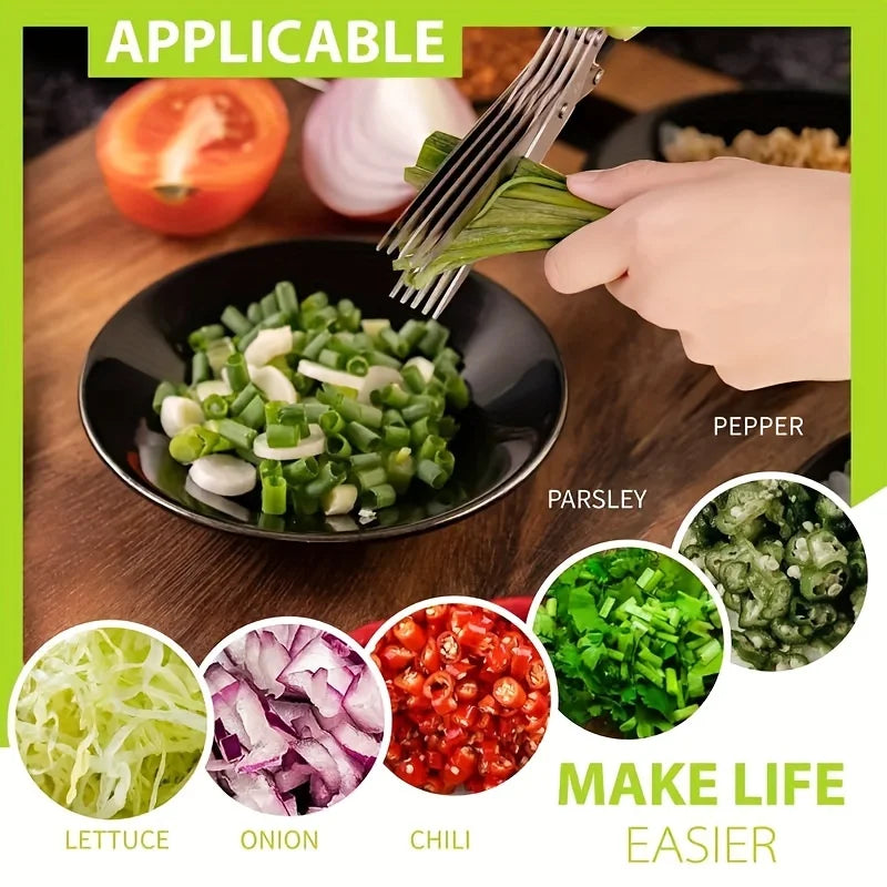 5-Layer Stainless Steel Multi-Blade Kitchen Herb Scissors Kitchen Scissors Babs