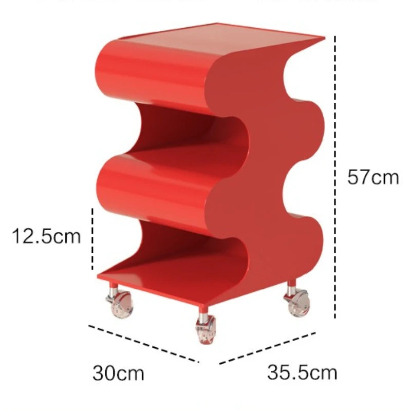 Movable Coffee Table with Storage & Rollers – Modern Side Table Rolling Side Table Babs Red