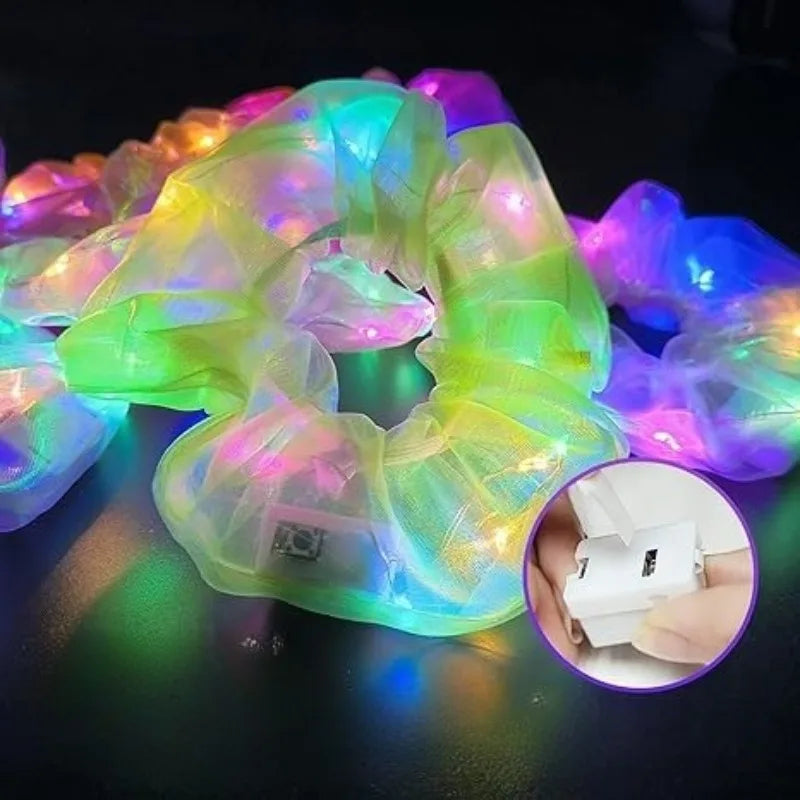10pcs LED Light Up Scrunchies – Glow in the Dark Hair Ties LED Hair Scrunchies Babs mix colors