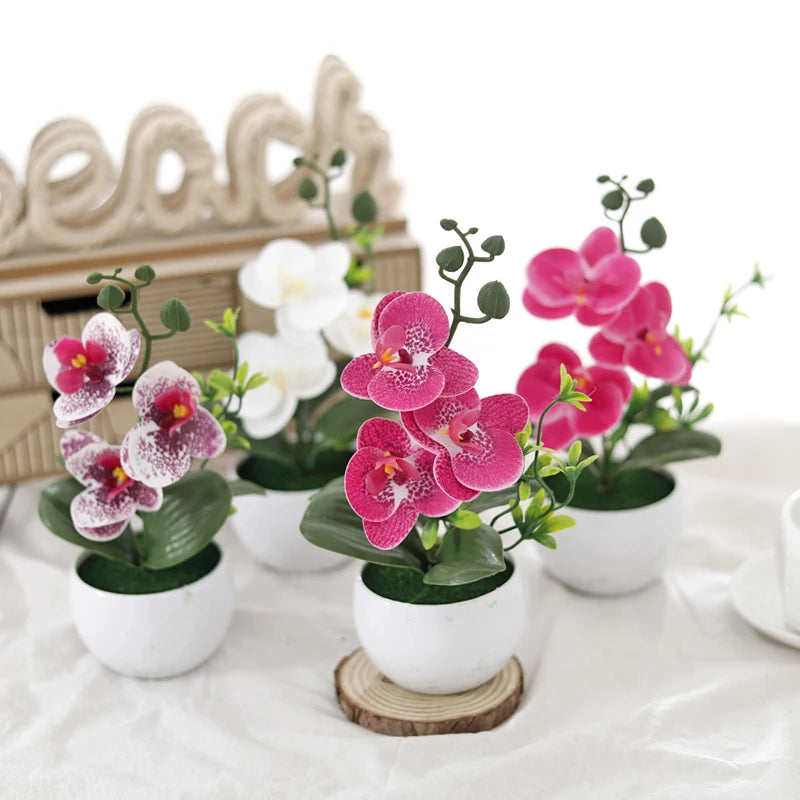 Butterfly Orchid Artificial Potted Plant Faux Bonsai with Vase Artificial Potted Flower Babs