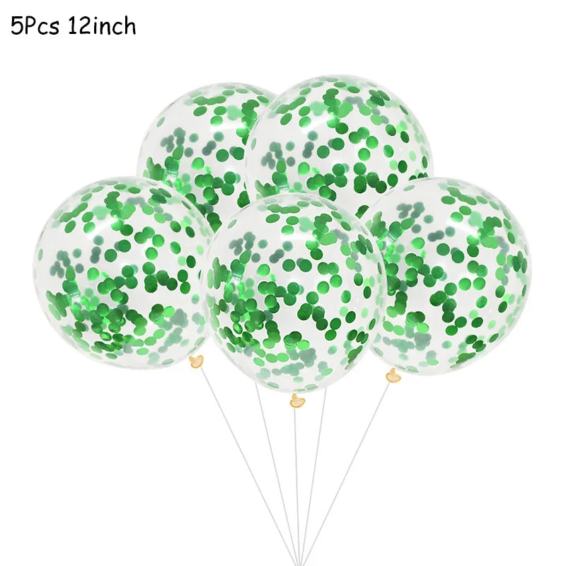 Jungle Safari Party Balloons – Green Latex & Foil Palm Leaf Set Party Balloon Set Babs 5pcs C as picture