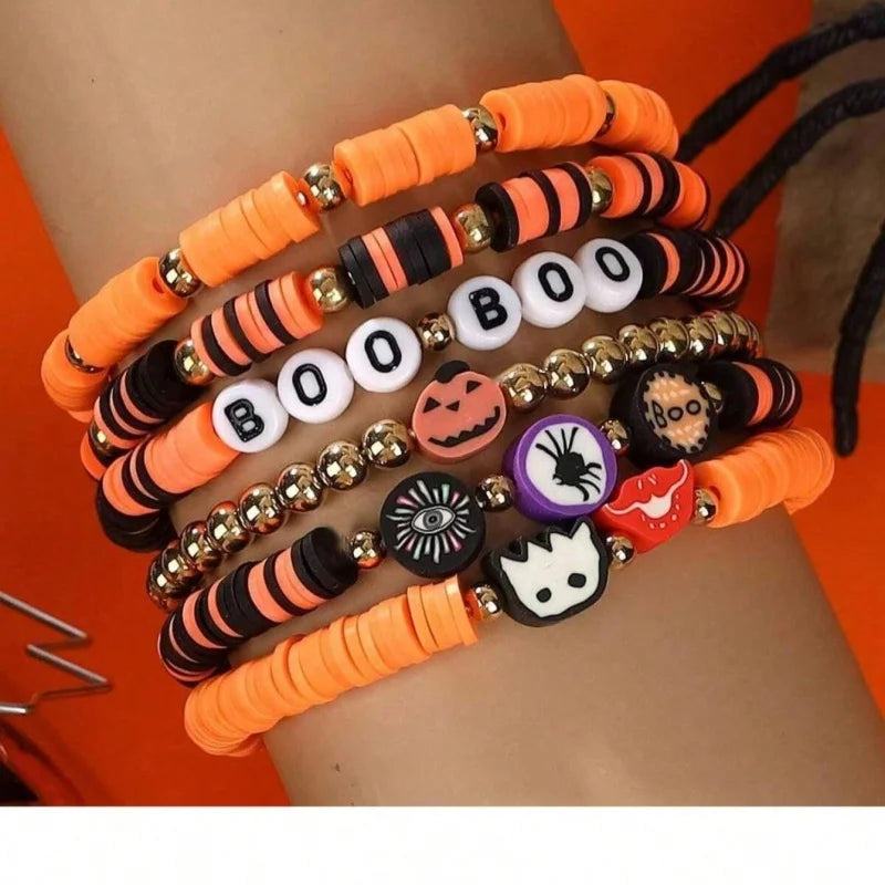 6pcs Halloween Charm Bracelet Set – Pumpkin Bat Ghost Halloween Charm Bracelet Babs