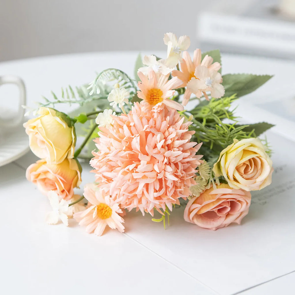 Silk Rose & Chrysanthemum Artificial Bouquet – Wedding & Home Décor Artificial Silk Bouquet Babs color 3 1 pc