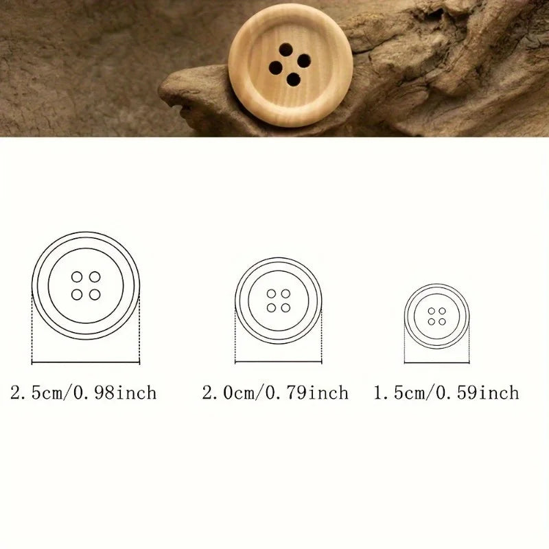 Natural Wood Buttons 4-Hole for Sewing & Crafts | Set Wood Sewing Buttons Babs