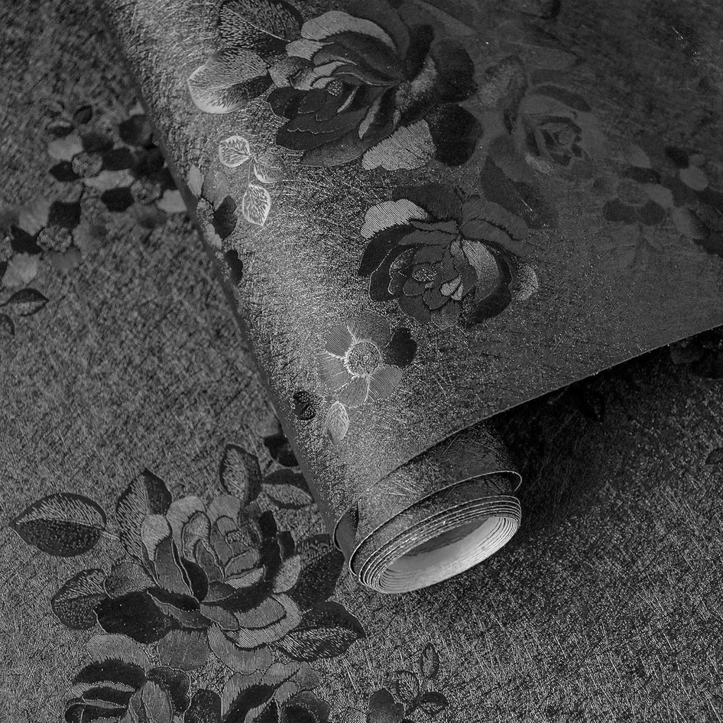3D Floral Peel & Stick Wallpaper – Self-Adhesive Contact Paper Peel & Stick Wallpaper Babs black 100x45cm