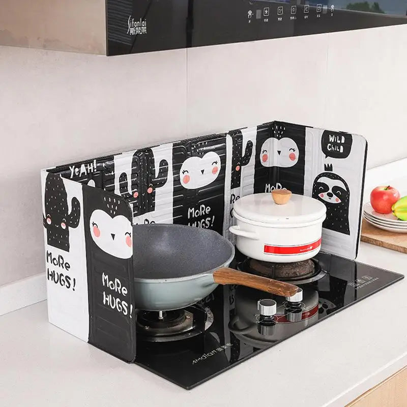 2pcs Cartoon Aluminum Range Hood Protector for Gas Stoves Range Hood Protector Babs Black-2pcs