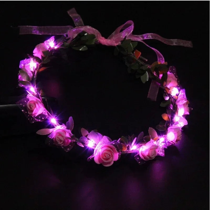 20pcs LED Rose Flower Wreath Headbands for Parties & Weddings LED Party Headbands Babs