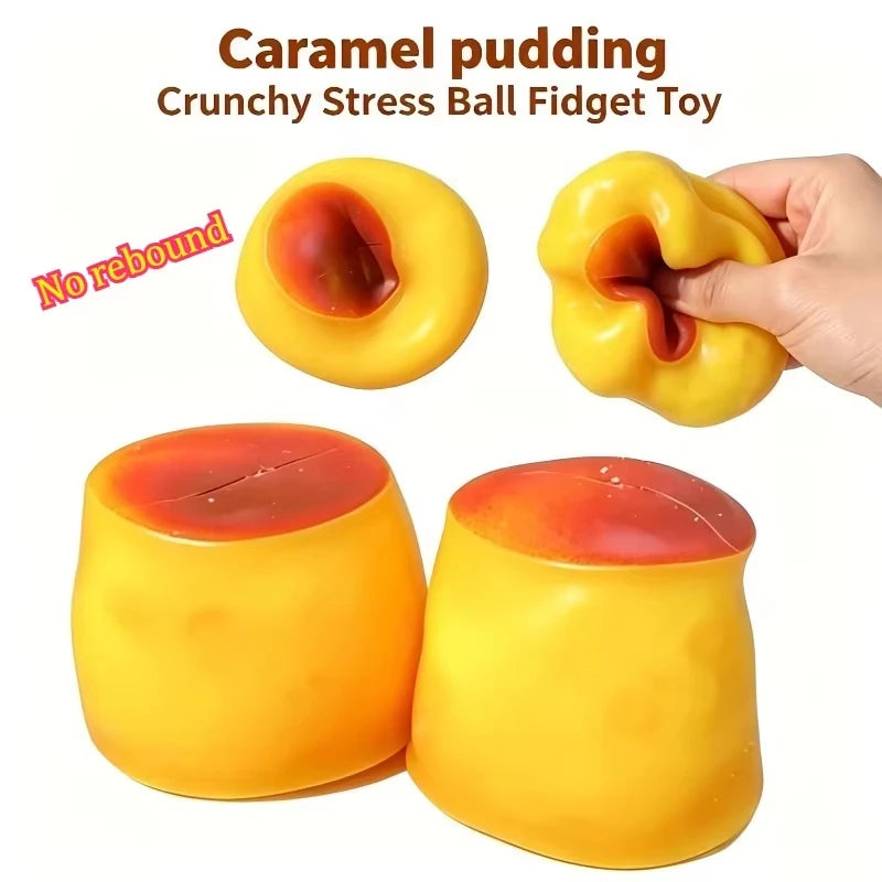 Caramel Pudding Squishy Fidget Ball – ASMR Sensory Squeeze Toy Squishy Fidget Toy Babs