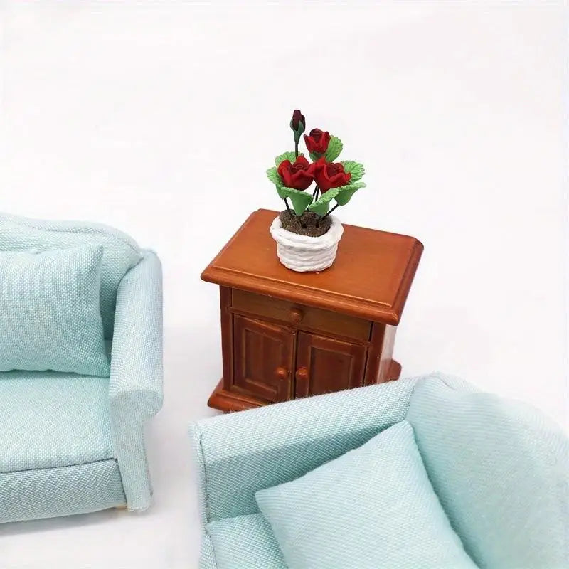 Miniature Red Rose Potted Plant – Resin Simulation Flower Decor Miniature Plant Decor Babs