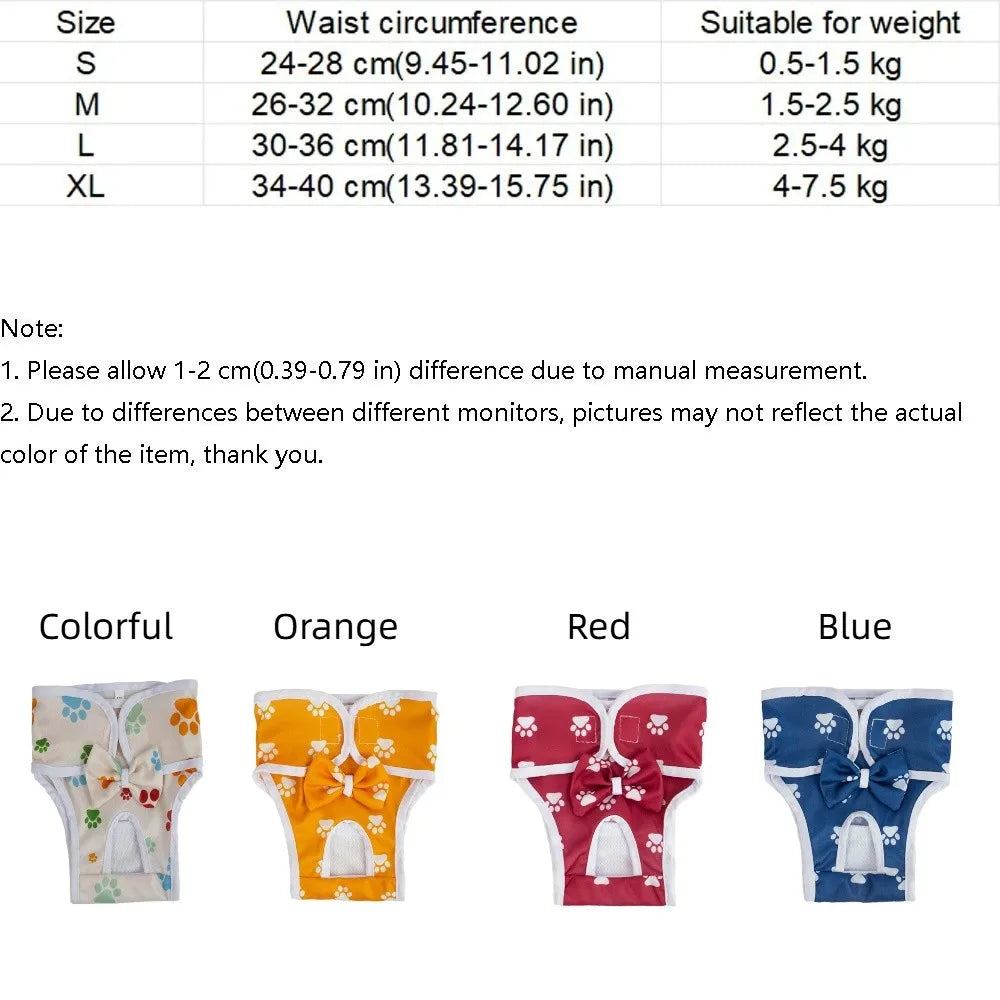 Washable Dog Diaper Pants – Adjustable Paw Pattern, S–XL Dog Diaper Pants Babs