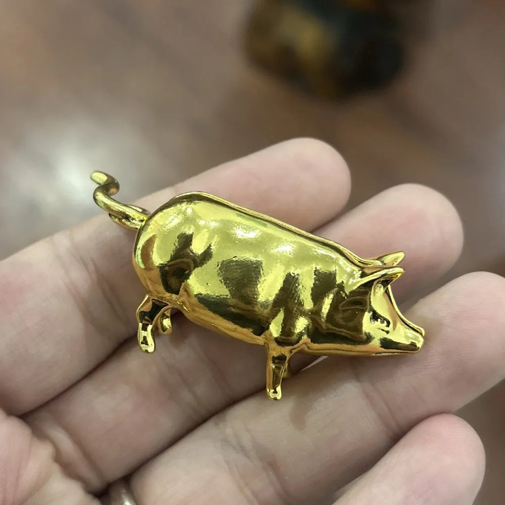 Pig Figurine Mini Tape Measure – Vintage Metal Quilting Tool Mini Tape Measure Babs Gold