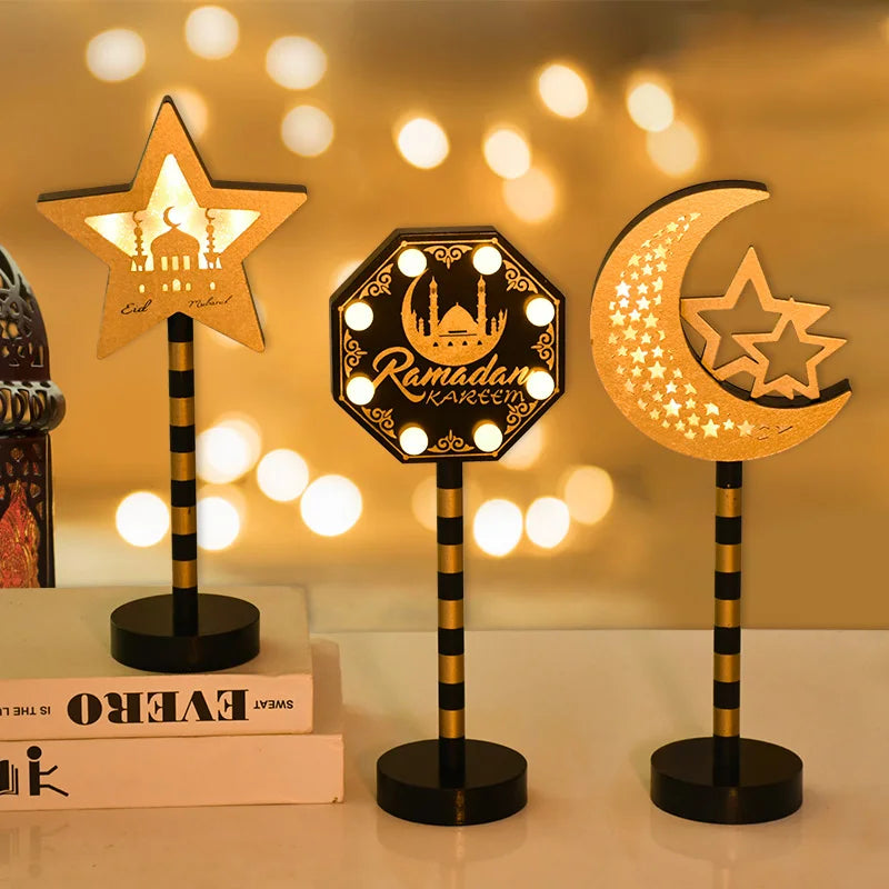 Ramadan Moon Star LED Wooden Lamp – Eid Mubarak Table Décor LED Table Lamp Babs