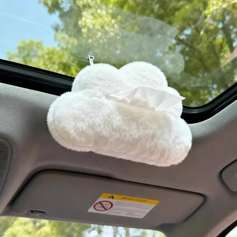 Cloud Plush Tissue Box Cover – Car Hanging Tissue Organizer Car Tissue Holder Babs