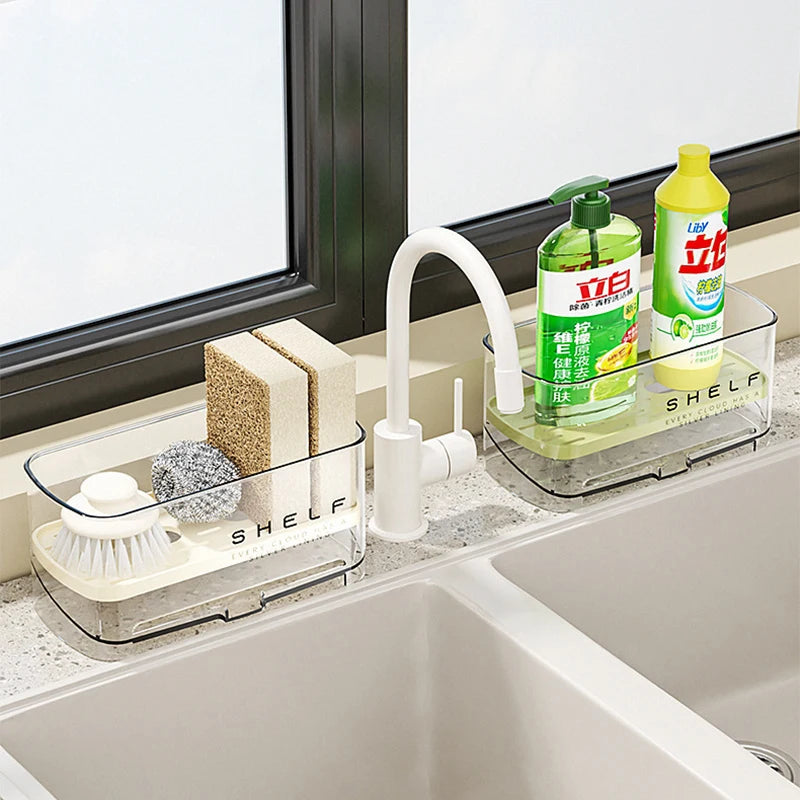 Kitchen Sink Sponge Rack with Drainage Shelf & Towel Holder Sink Organizer Rack Babs