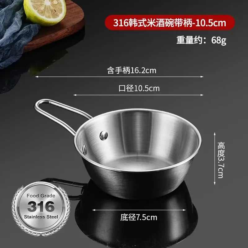 304 Stainless Steel Korean Bowl with Handle – Gold Finish Stainless Steel Bowl Babs Silver-1
