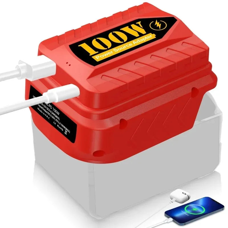 PD100W USB & Type-C Battery Adapter for Milwaukee 18V/20V Battery USB Adapter Babs