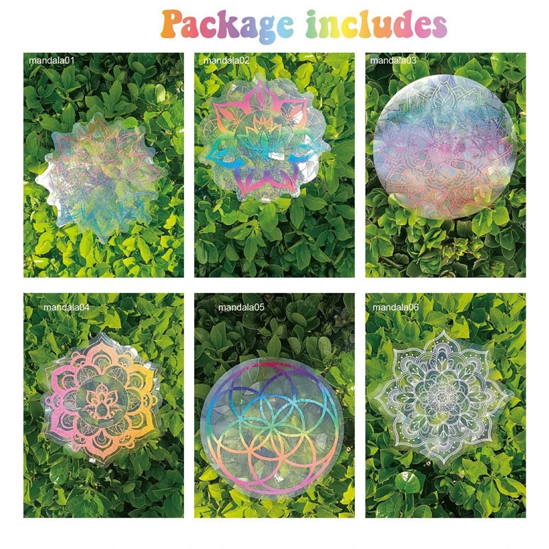 6-Piece Rainbow Suncatcher Window Stickers – PVC Glass Decals Window Suncatcher Stickers Babs Mandala