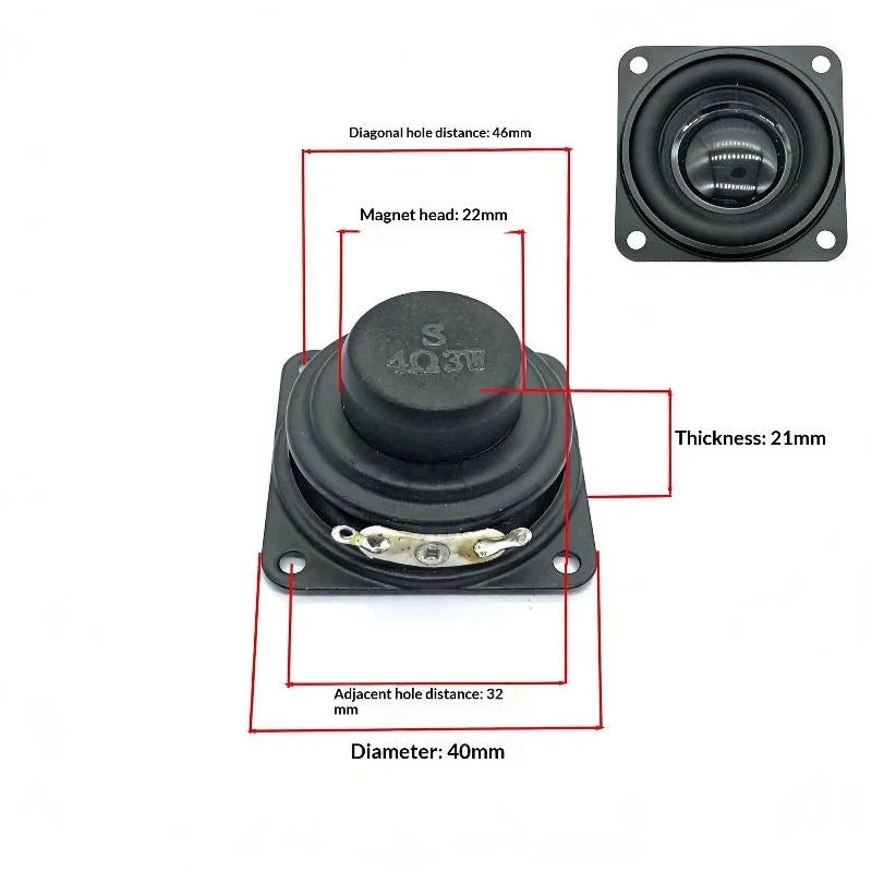 40mm Full-Range Internal Magnet Speaker 4Ω 3W | HUXUAN Portable Speaker Driver Babs