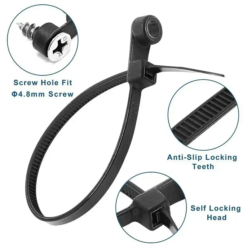 100pcs Nylon Cable Ties with Screw Mount – Self-Locking Organizer Nylon Cable Ties Babs