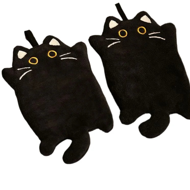 Cute Black Cat Hanging Hand Towel – Soft Coral Fleece, 30x19cm Hand Towel Babs 2pcs