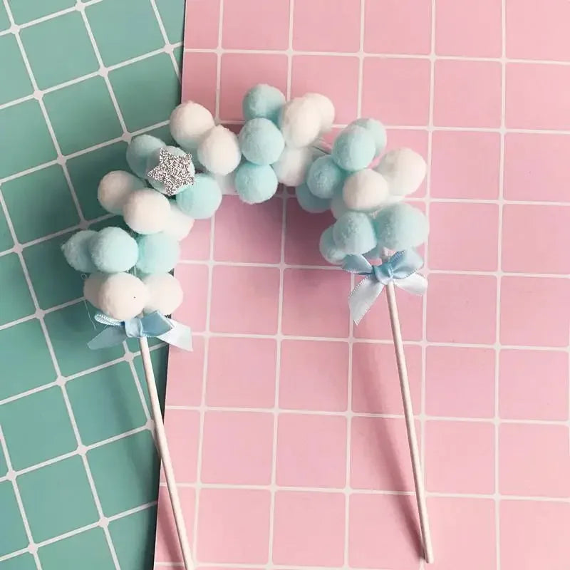 Pink Blue Pompom Cloud Cake Toppers – Baby Shower & Birthday Cake Topper Babs