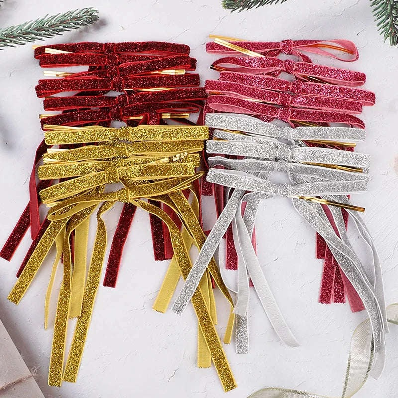 12pcs Red Gold Velvet Bow Christmas Tree Glitter Ornaments Christmas Bow Ornaments Babs