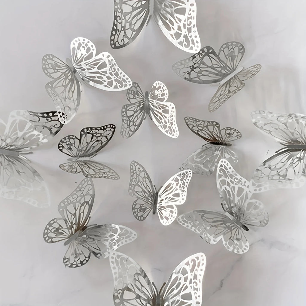 12pcs 3D Butterfly Wall Stickers – Home & Room Decor Wall Sticker Set Babs Silver