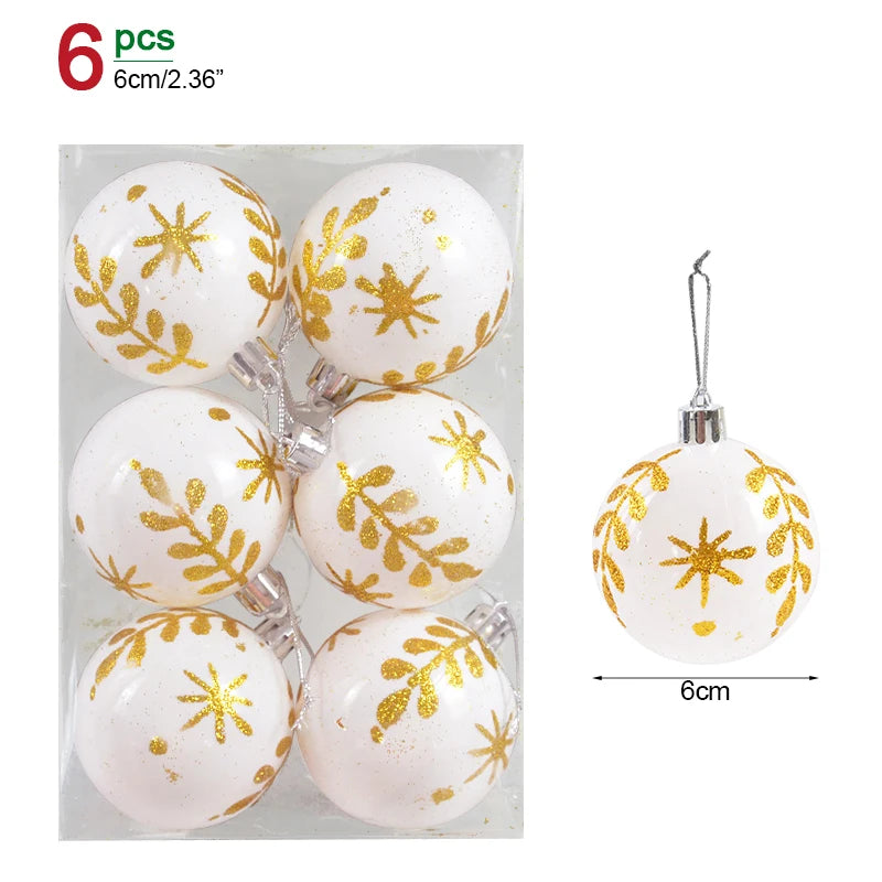 6-Pack Clear Snow Christmas Ball Ornaments 6cm – Tree Baubles Christmas Tree Ornaments Babs Style10 as picture