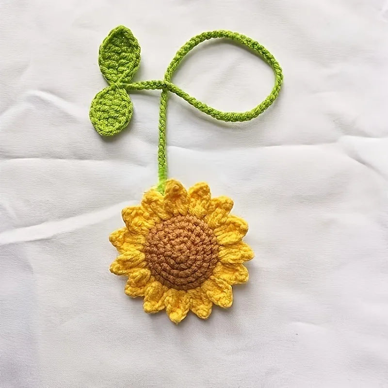 Crochet Sunflower Charm Pendant – Car Mirror & Bag Accessory Crochet Charm Pendant Babs Yellow