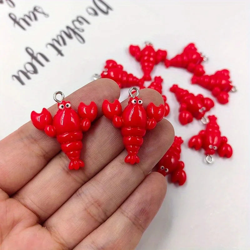 10pcs Kawaii Lobster Resin Charms – DIY Jewelry & Keychain Pendants DIY Jewelry Charms Babs
