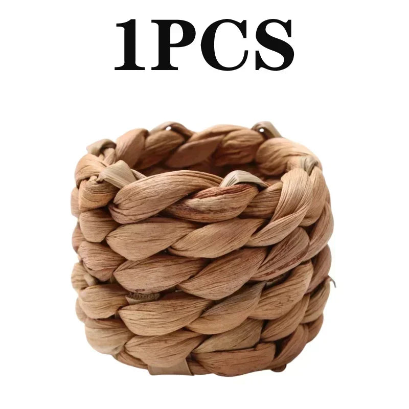 Handwoven Water Hyacinth Napkin Rings – Braided Round Holders Napkin Rings Babs 1PCS