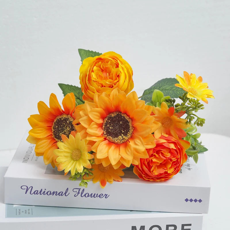 Silk Peony Sunflower Daisy Artificial Flowers – Home & Wedding Artificial Flower Stems Babs Yellow 3PCS