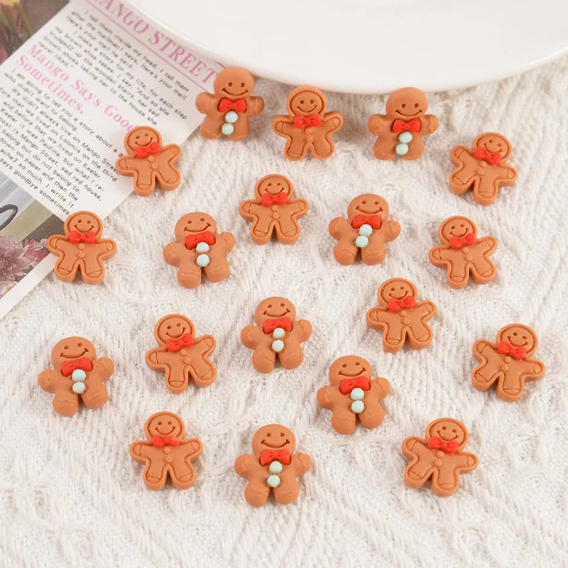 Christmas Gingerbread Man Resin Cabochons 10/20 Pcs – DIY Craft Resin Craft Cabochons Babs