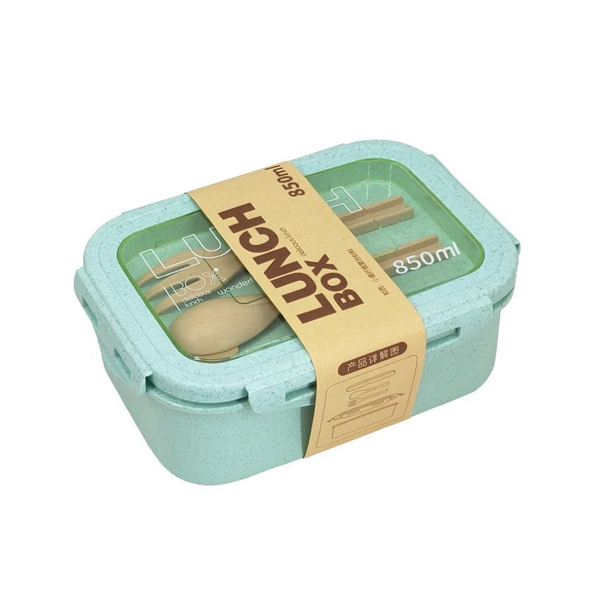 Wheat Straw Bento Lunch Box – BPA Free & Microwave Safe Bento Lunch Box Babs green Two squares One layer|850ml