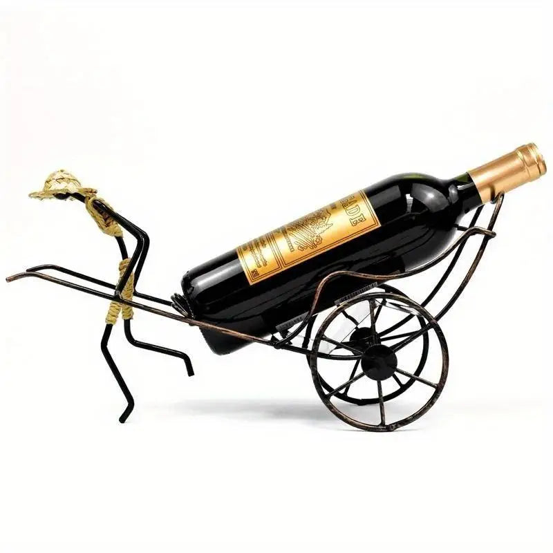 Retro Iron Rickshaw Wine Rack – Chinese Style Home Décor Decorative Wine Rack Babs