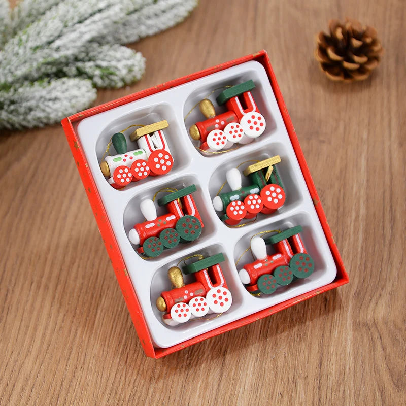 Wooden Train Christmas Tree Ornaments – Mini Hanging Pendants 2026 Christmas Tree Ornament Babs 6pcs