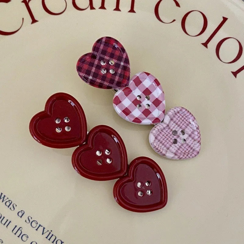 Sweet Check Love Button Duckbill Hair Clip – Y2K Style Hair Clip Barrette Babs